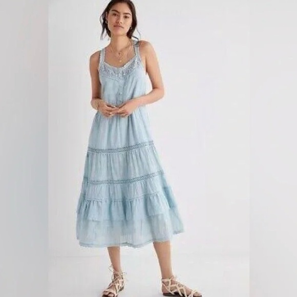 Anthropologie Light Blue Pilcro Lace Tiered Midi Dress, size XS - Picture 14 of 14